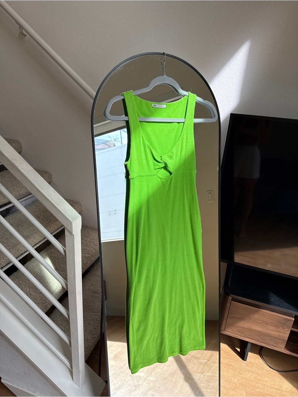 Zara Neon Green Knot-Front Tank Dress